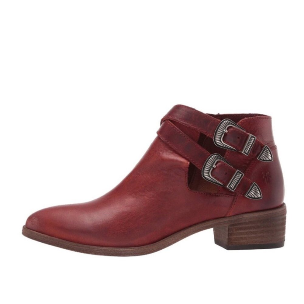 NWT FRYE Women's Ray Red Clay Leather Western Buckle Ankle Boots Sz 5.5 - Picture 2 of 9